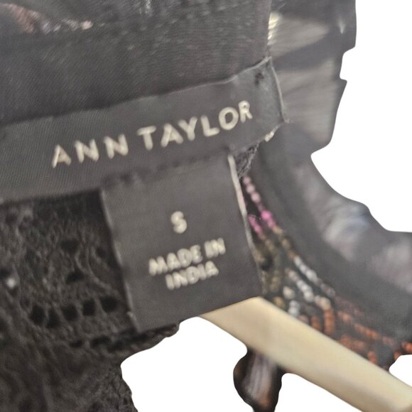 Ann Taylor Black Sleeveless Lace Yoke Blouse With Ruffle Details Size S - Picture 4 of 4